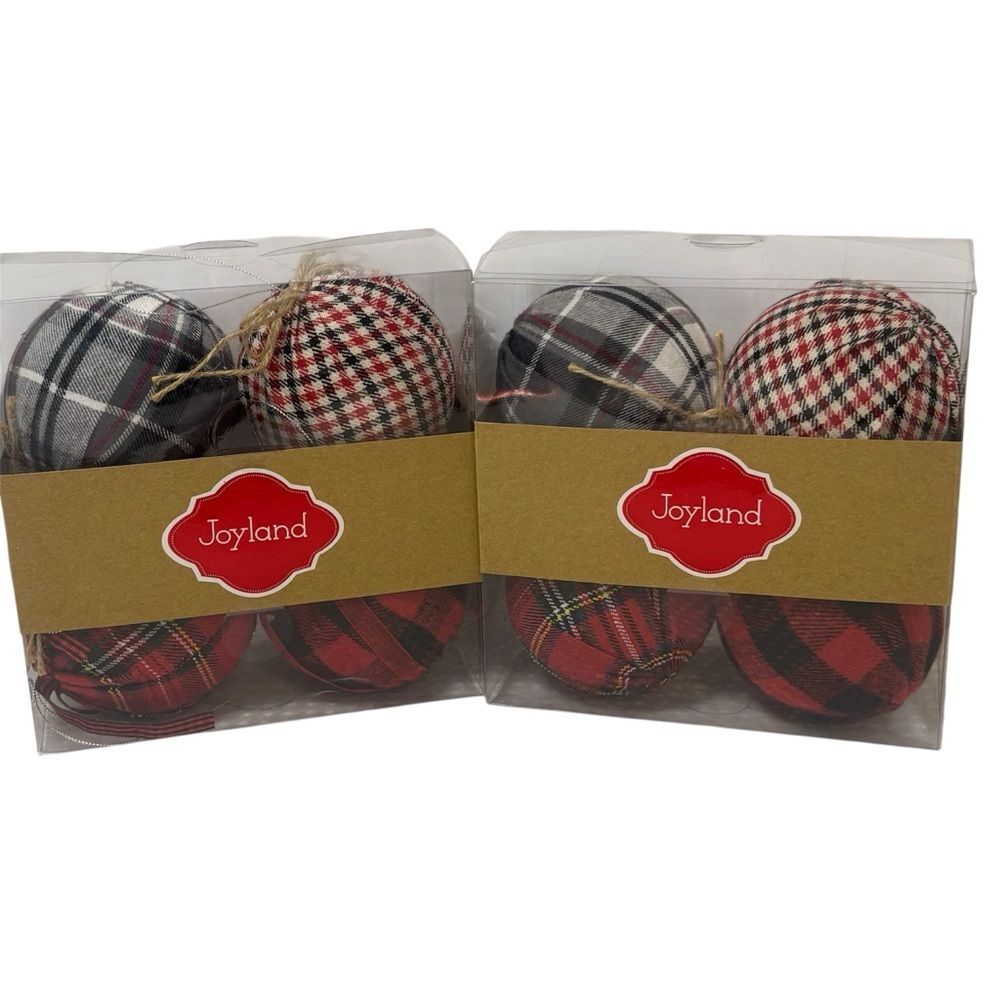 Joyland Round Plaid Flannel Christmas Ornaments Set of 8